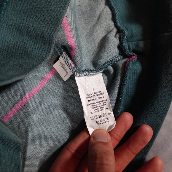 Stussy Velour Striped Sweatshirt Mens Small Crewneck Streetwear Green Pink - Picture 4 of 9